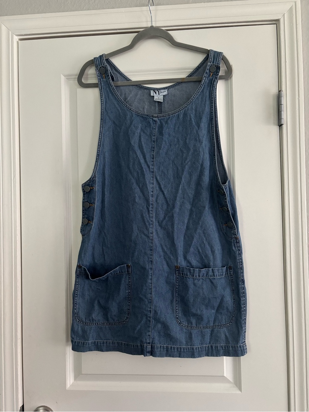 NY Jeans vintage blue denim dress with pockets and button up front. Size M